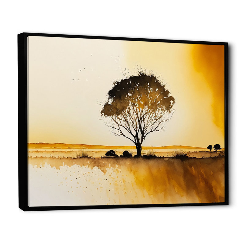 «Golden Hour Tree In The Countryside IV», reproduction sur toile, H 12 po x l 20 po x P 1 po, Toile à cadre flottant noir