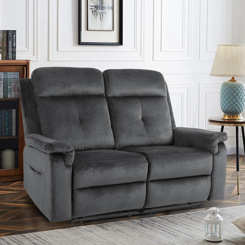 Causeuse inclinable rembourrée 58 po avec anneau de traction manuel et poches latérales, Polyester gris