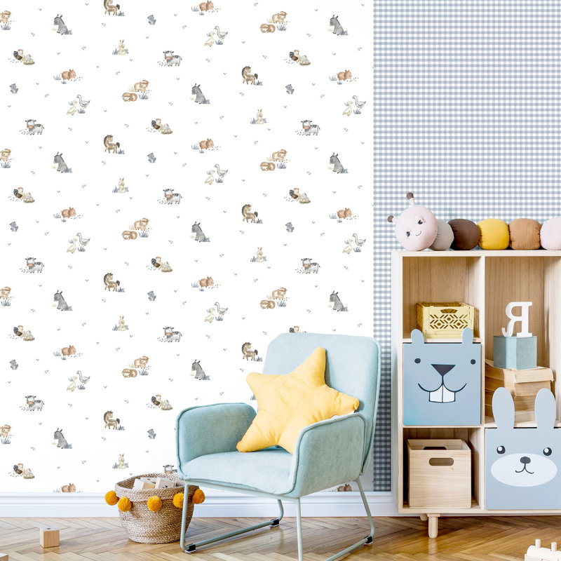 Nerijus Little Explorers 2 Two Tone Gingham Wallpaper Roll, Blue