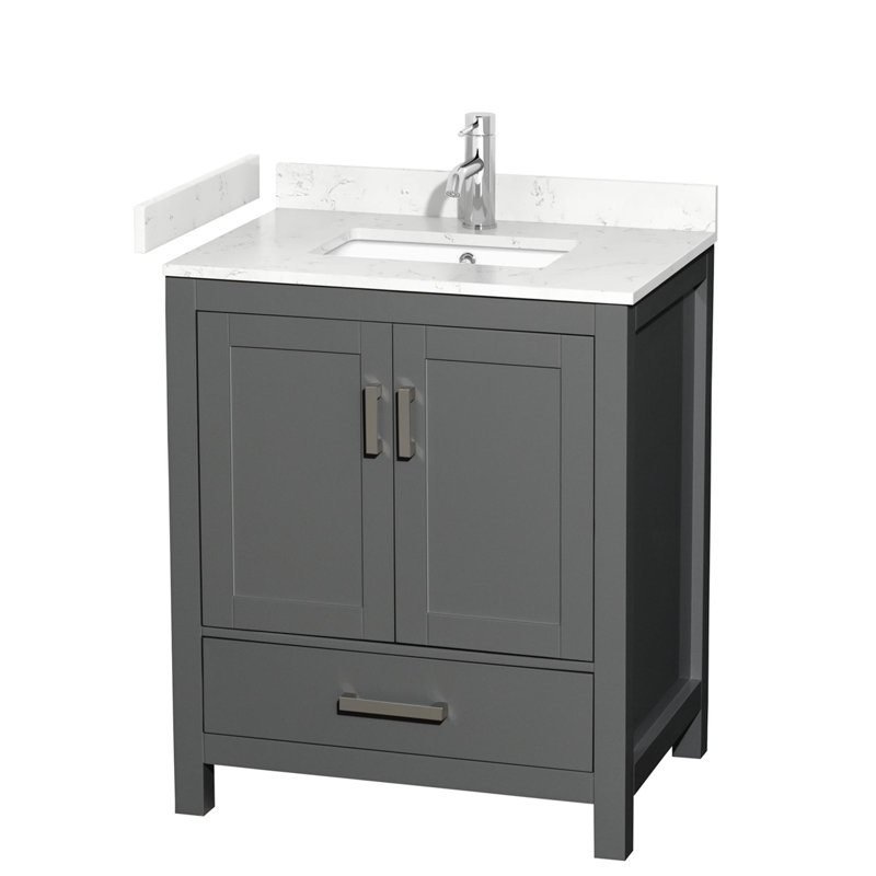 Sheffield 30" No Mirror Bathroom Vanity Set, Carrara Cultured Marble, Dark Gray, 30"