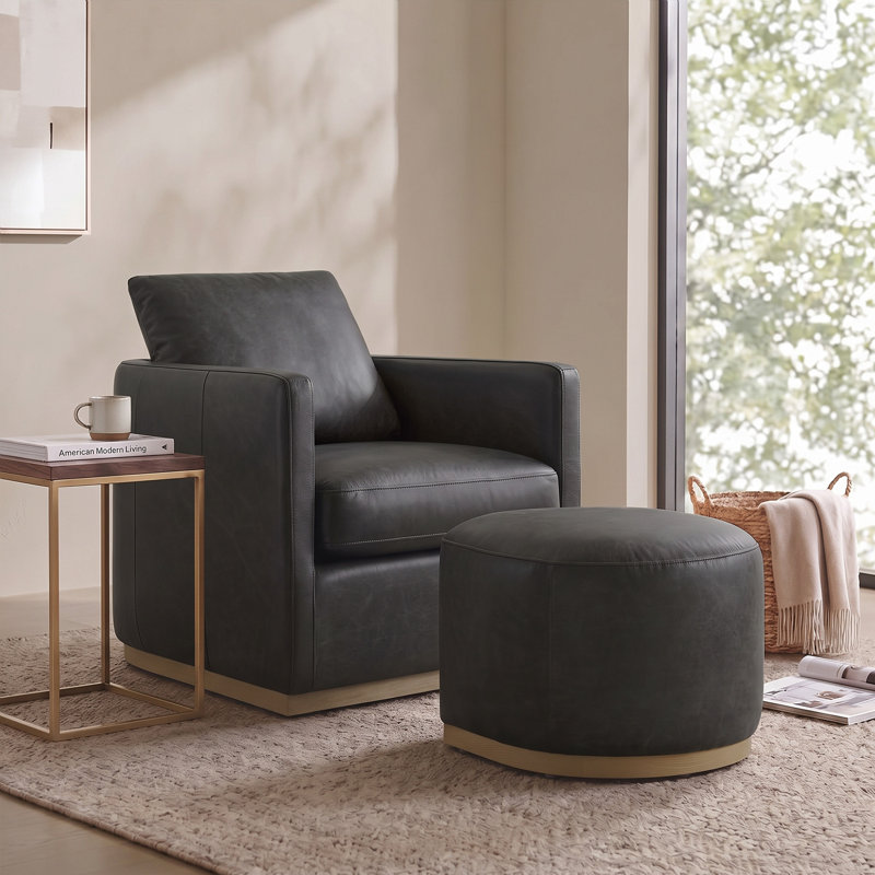 Fauteuil Marseille noir capitonné avec repose-pieds, Noir