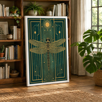 Golden Dragonfly Symmetry Art Deco - Wrapped Canvas