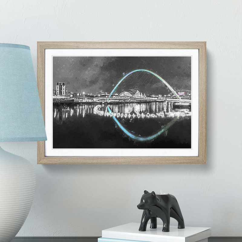 Gateshead Millennium Bridge in Abstract - Picture Frame Graphic Art Print, Oak Framed, 48cm H x 65cm W x 2cm D