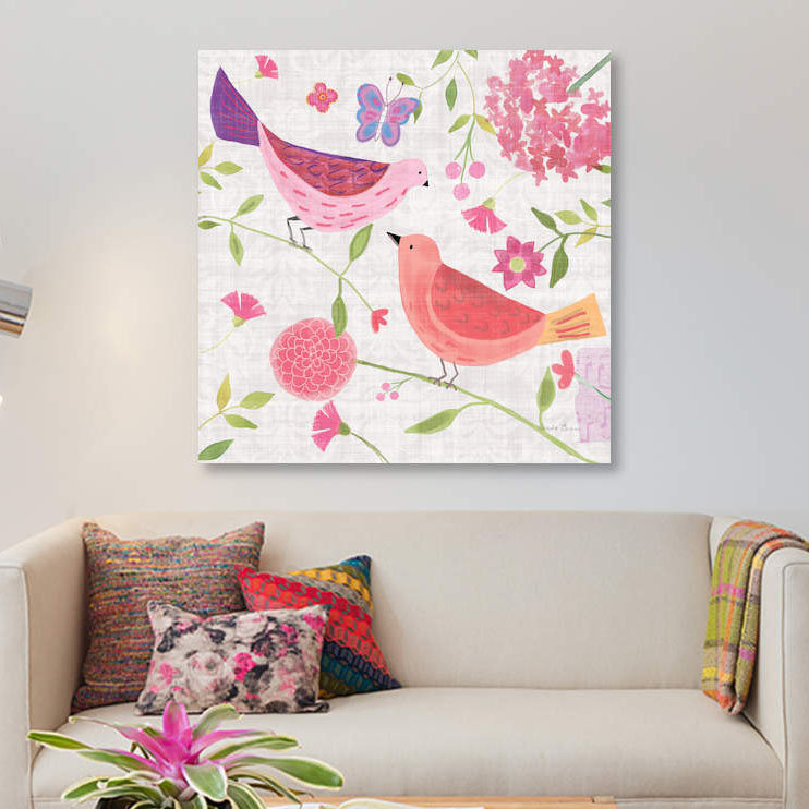 «Damask Floral and Bird IV», reproduction sur toile, H 37 po x l 37 po x P 1,5 po