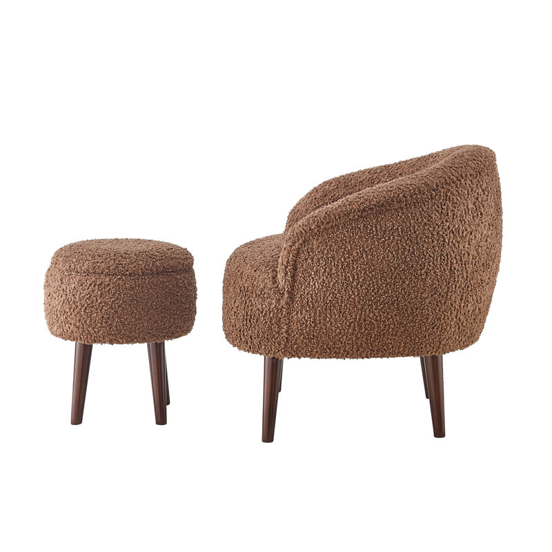 Emonnie Upholstered Armchair with Ottoman, Dark Brown Faux Fur