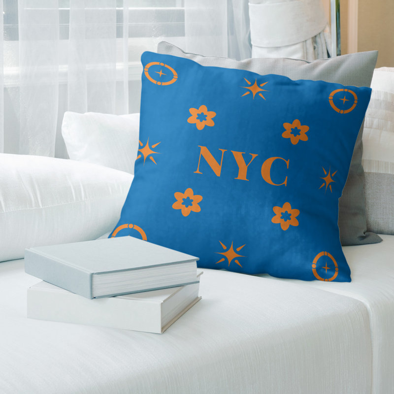 Coussin en coton New York Basketball, New York Orange Bleu Orange, Coussin en polyester filé, 14 pouces x 14 pouces
