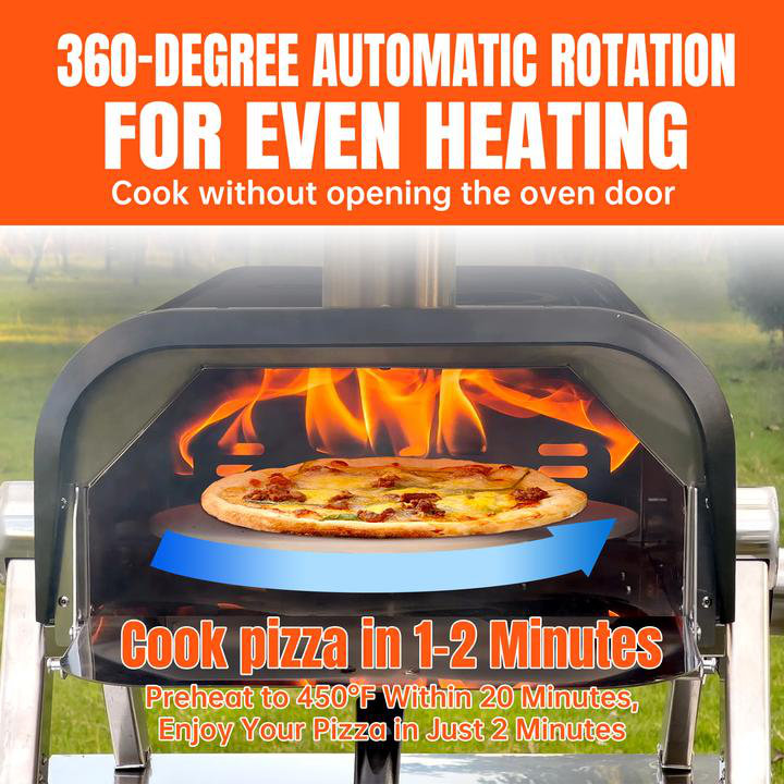 12" Alpha Pizza Oven with 360° Automatic Rotation – Matte Black Body & Silver Trim, Black