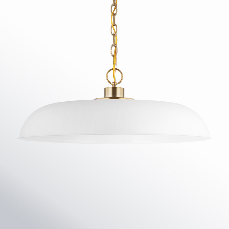 Eddy 1-Light Dimmable Steel Dome Pendant, Matte White/Burnished Brass, 8" H x 24" W x 24" D
