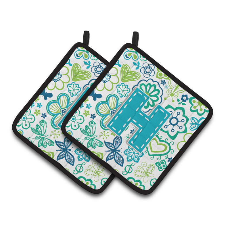 Fleurs et papillons Potholder, Bleu sarcelle, H