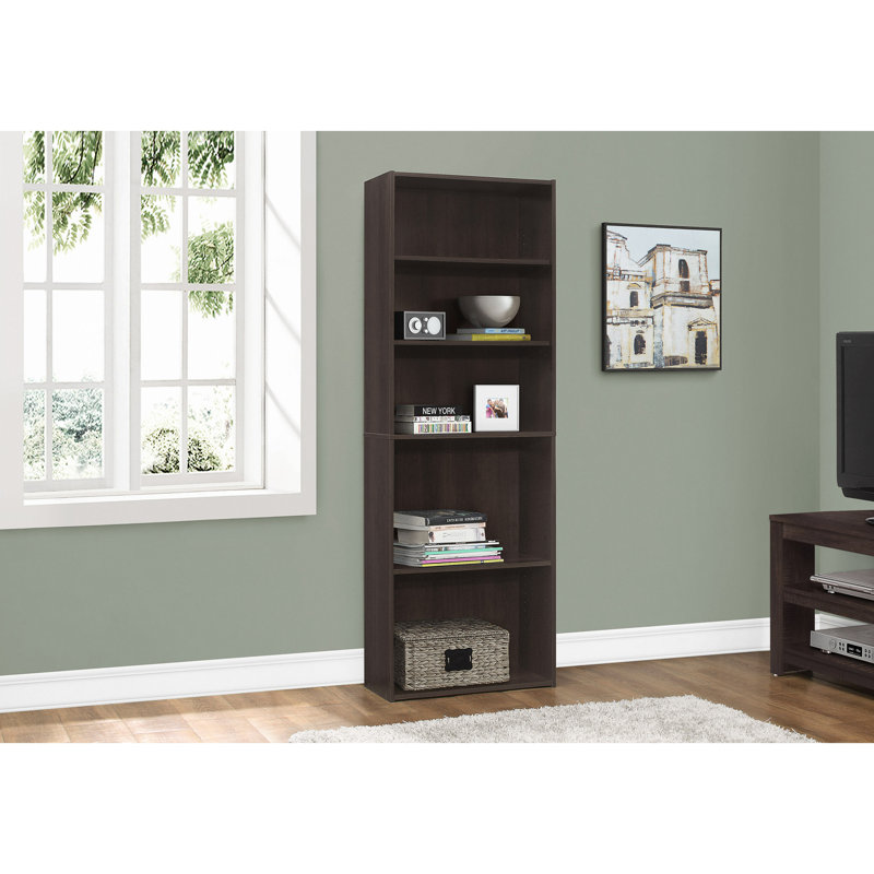 Bibliothèque, bibliothèque, 6 niveaux, H 72 po, bureau, chambre à coucher, stratifié gris, transitionnel, Espresso