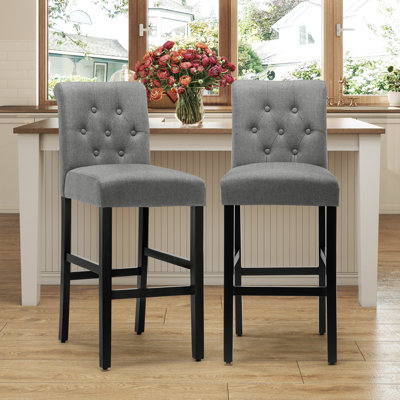 28'' H Upholstered Wood Bar Height Bar Stool with Low Back