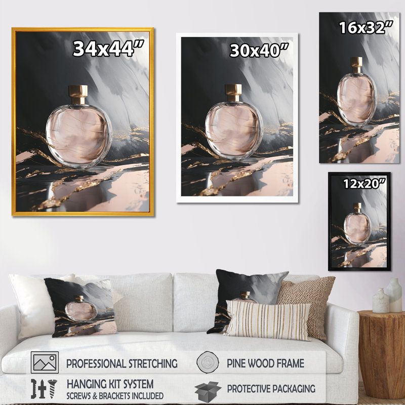 Parfum doré Couture I - impression, H 32 po x l 16 po x P 1 po, Toile tendue
