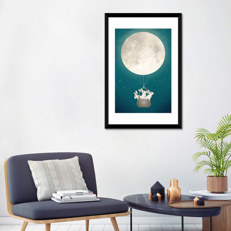 Moon Bunnies - Impression sur toile tendue, H 24 po x l 16 po x P 1 po, Papier beaux-arts encadré noir