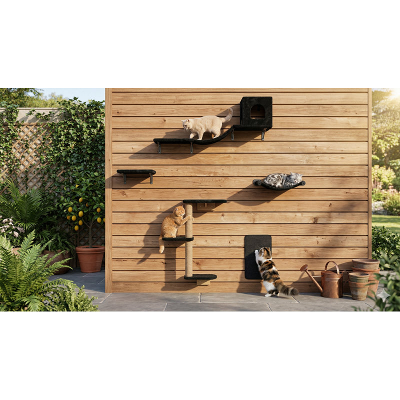 Ensemble de meubles muraux pour chat 5 en 1, tablettes pour chat avec hamac, pont, arbre d'escalade, griffoir et perchoir, capacité de poids de 30 lb