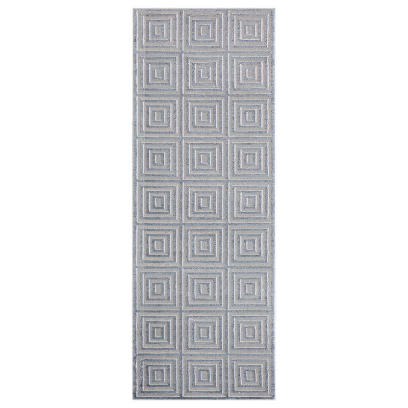 Tapis gris à motif géométrique Emmeline, Tapis de couloir 2 pi 7 po x 7 pi 2 po