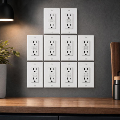 10 Pack 15 Amp Gfci Decorator Outlets With Led Indicator And Wallplates, White
