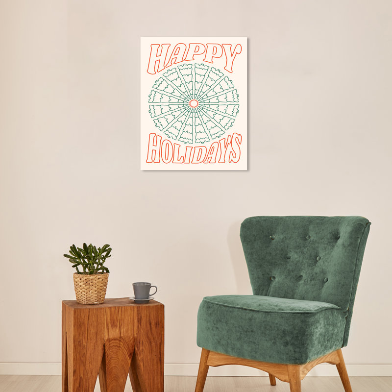 Holiday Green and Red Canvas Print with Pine Tree Design, 16" x 20"