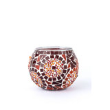 KAFTHAN Mosaic Glass Large Single Candle Holder - (3.7" x 3.5", Red Triple Circle)