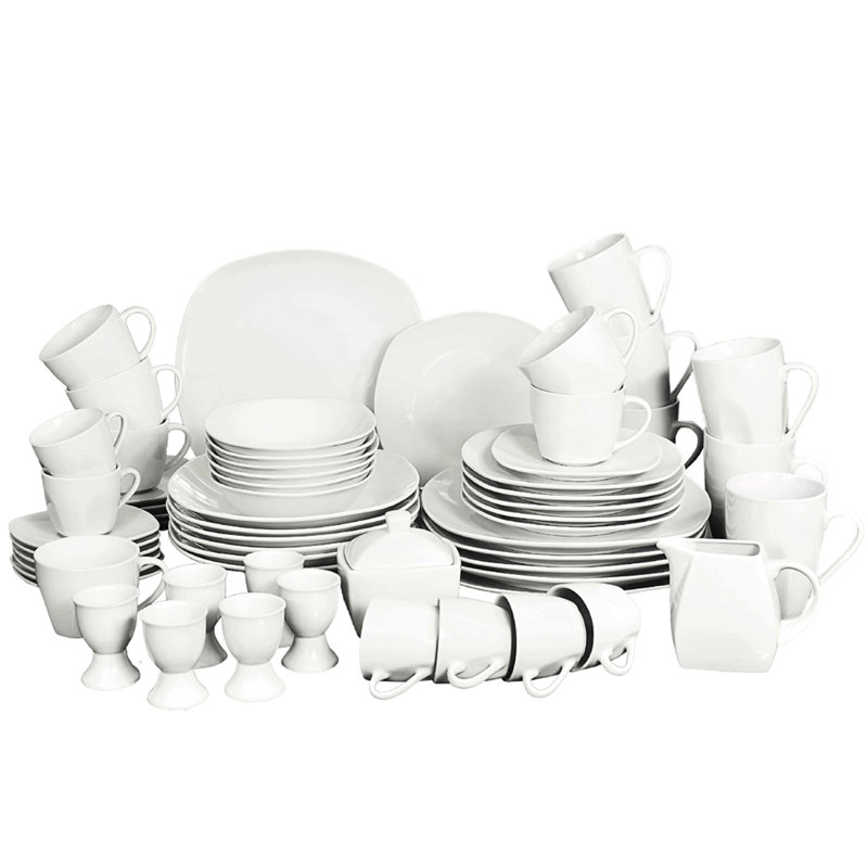 62 Piece Bone China Dinnerware Set, Service for 6