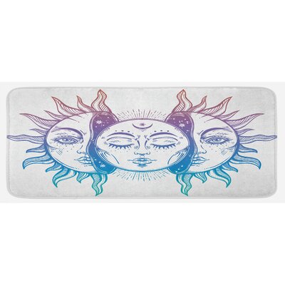 Psychedelic Representation Heavenly Bodies Faces Eastern Oriental Inspired Image Lilac Blue White Kitchen Mat -  East Urban Home, 0E165A2A9F7843D79DB769395D4E958A