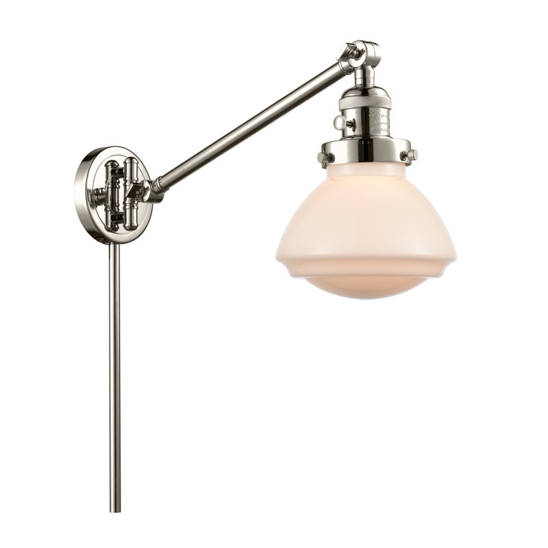 Lampe murale avec bras pivotant 1 lumière Chesterville, Incandescent, Blanc mat, Nickel poli