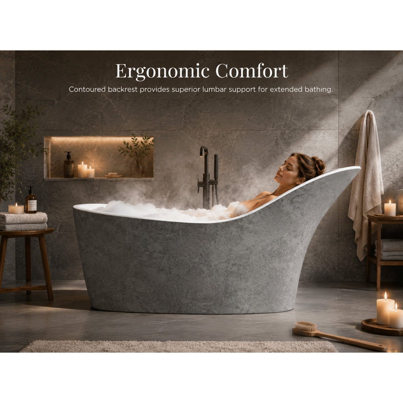 67.3 in. L Freestanding Soaking Tub, Gray/White