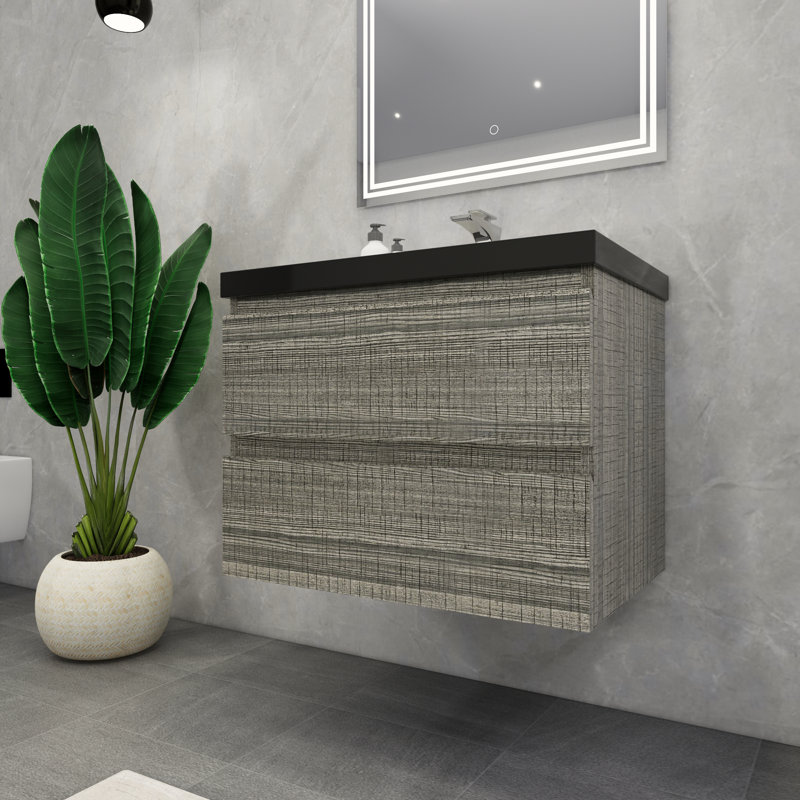 Ensemble de meuble-lavabo mural simple 30 po McConnico, Gris cendre lustré