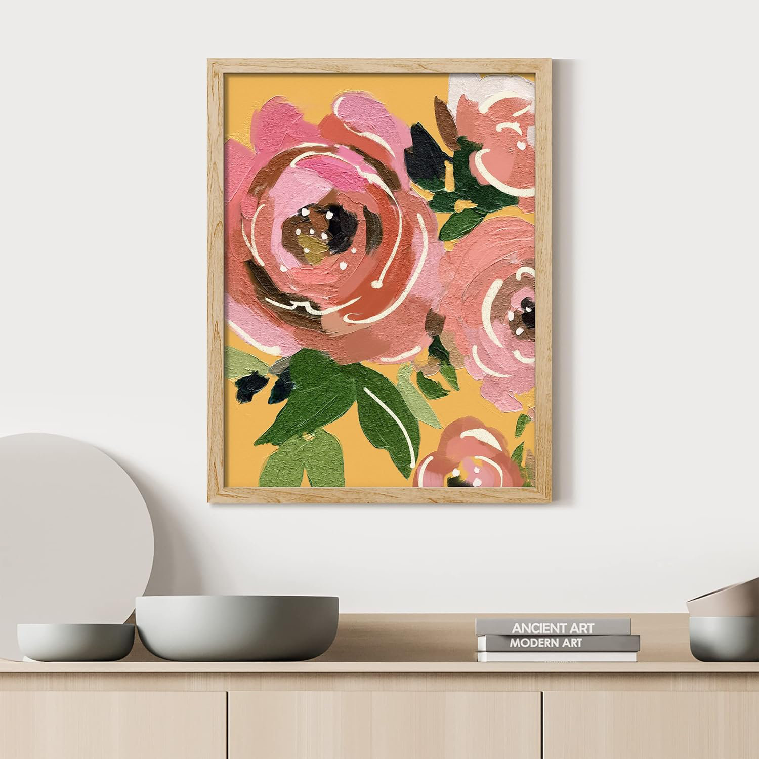 SIGNLEADER Pastel Watercolor Rose Bouquet Wall Art Floral Botanical ...