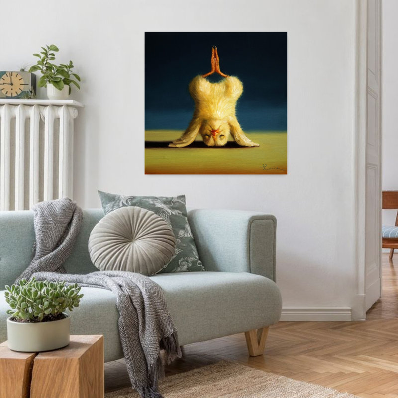Yoga, poussin, lotus, appui-tête, oiseau, art urbain contemporain, H 32 po x l 32 po