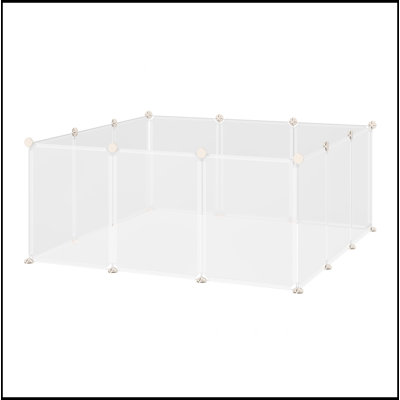 Clôture en plastique portative pour animal de compagnie avec cage ouverte en plastique pour petit animal 12 panneaux pour lapin cochon d'Inde blanc, 18 po x 14 po