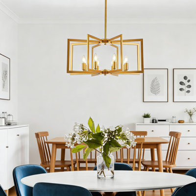 Modern Farmhouse Chandelier With Geometric Design, 8-Light Industrial Pendant Light Fixture For Dining Room Kitchen Island Entryway And Hallway