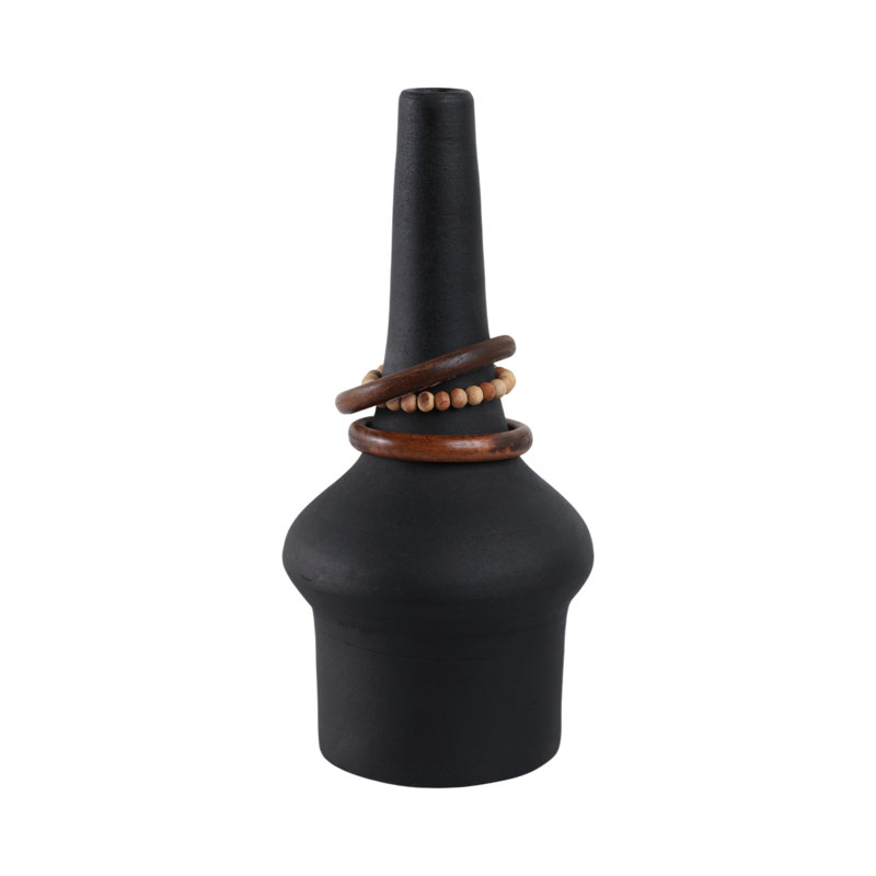 Vase de table moderne en forme de bouteille en métal avec anneaux en bois pour la décoration intérieure
