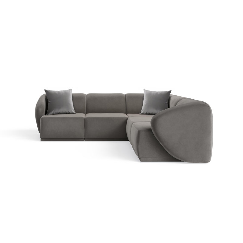 5 Seater Velvet Sofa & Chaise, Dark Grey Velvet