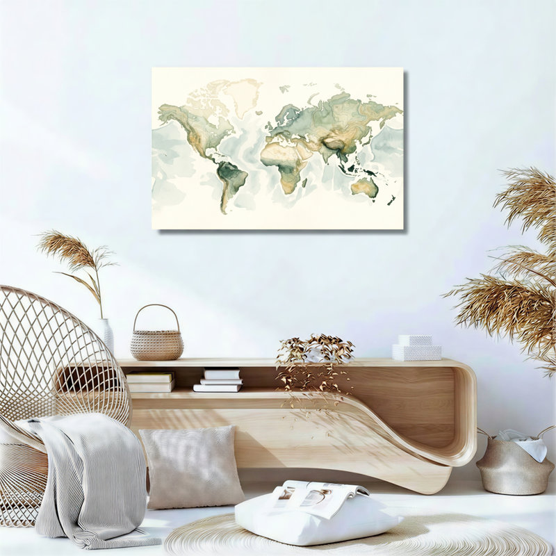 Ensemble de 1 carte aquarelle sur toile, 36"H x 48"W, Wrapped Canvas