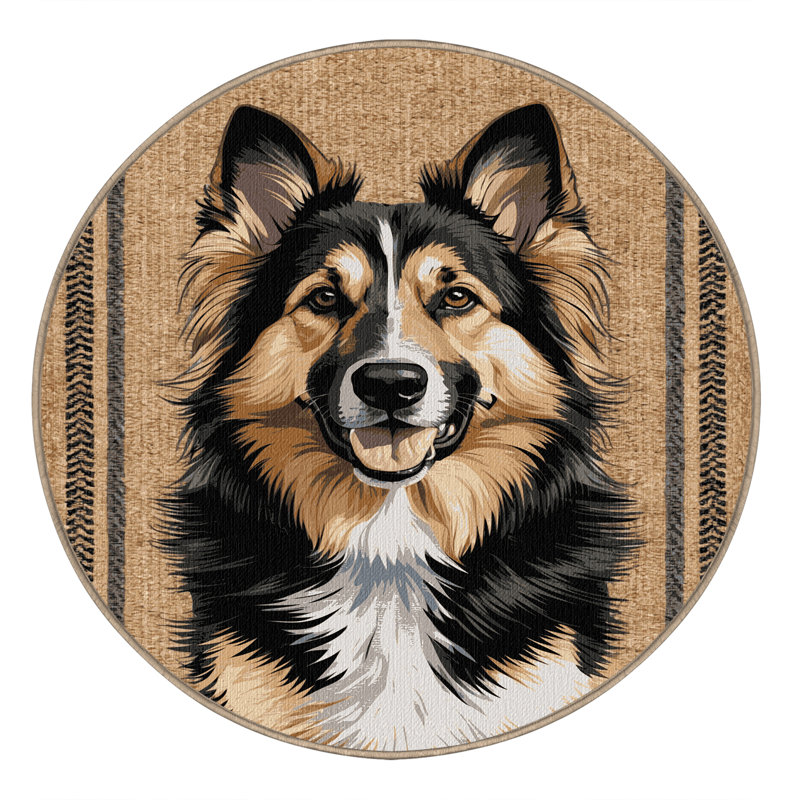 Washable East European Shepherd Dogs Area Rug, Round 4'