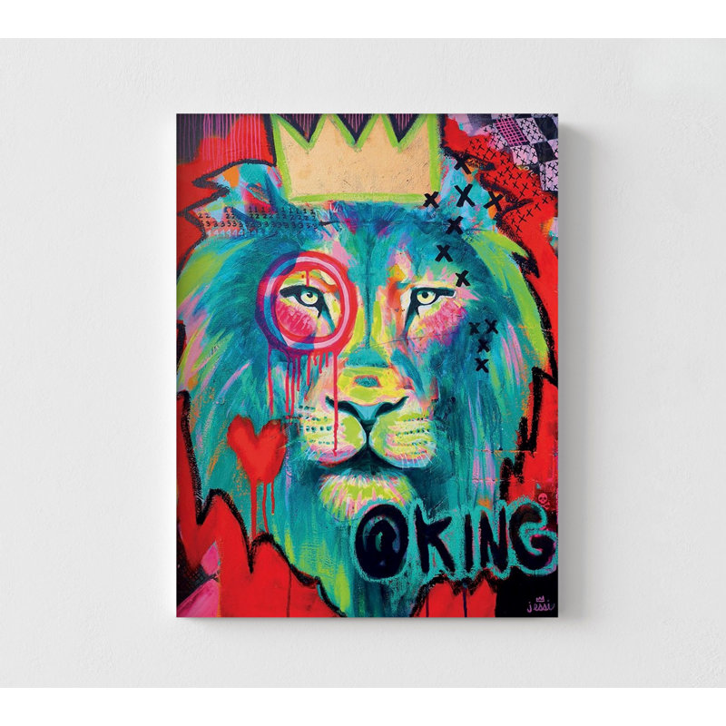 «King» par Jessi Dahlquist, impression d'art de graffiti de lion coloré, très grand safari, décor du roi de la jungle