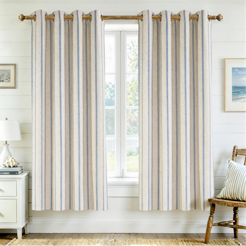 Paire de rideaux occultant, Rayures bleu marine / lin clair, L 52 po x L 63 po