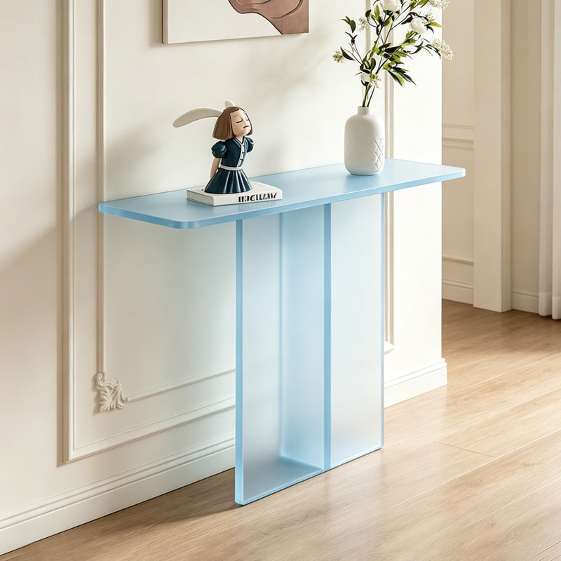 Console en acrylique givré, 31.5" H x 39.37" W x 11.81" D, Blue, Blue, Blue