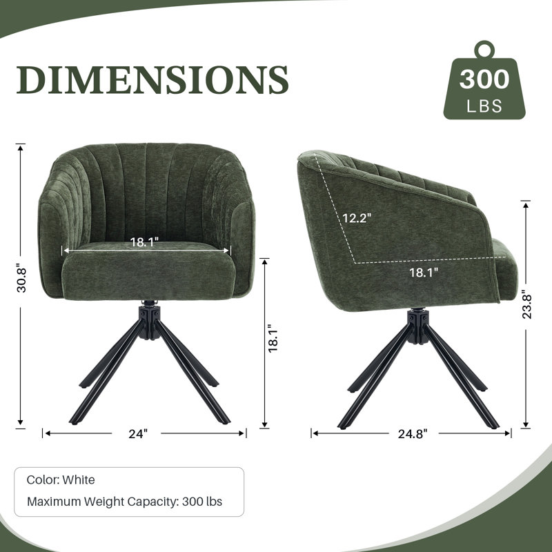 Fauteuil de bureau pivotant rembourré, Green