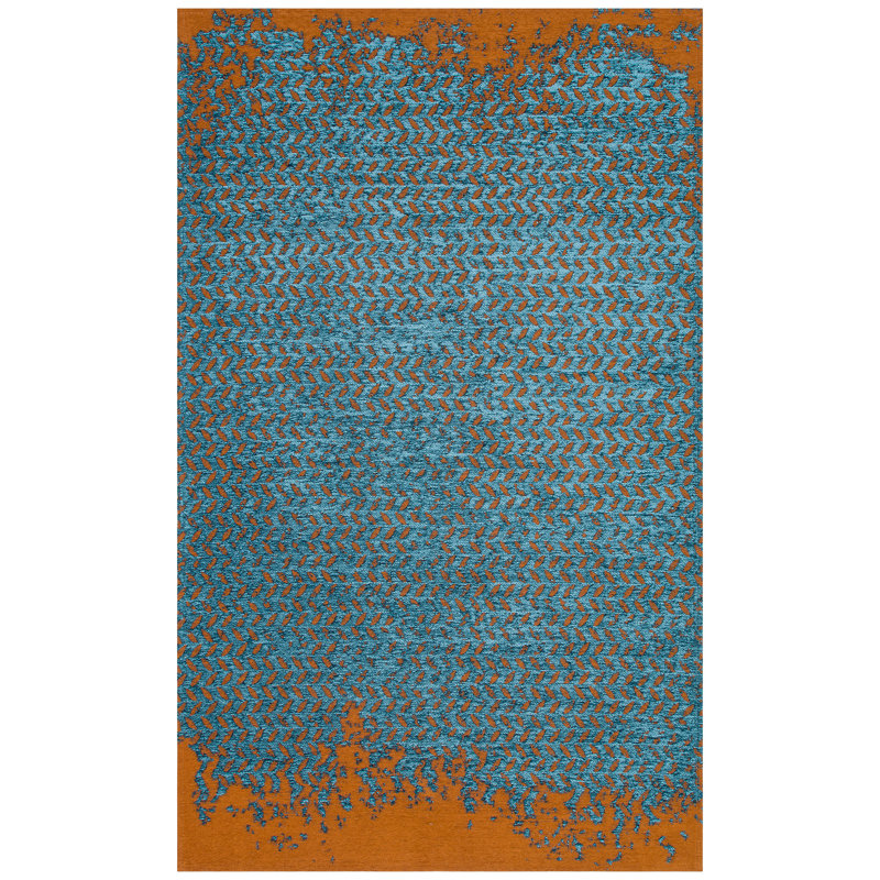 Tapis bleu / orange en chenille / acrylique / coton tissé à plat Meleri, Tapis de couloir 3 pi 3 po x 6 pi 7 po
