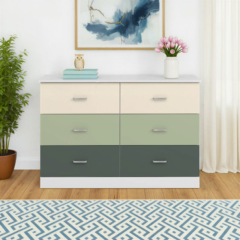 Commode 6 tiroirs Allyannah, Blanc / bleu Lewis / bleu clair