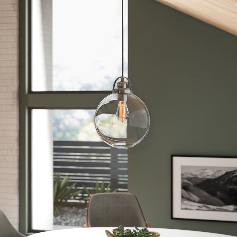 Luminaire suspendu à globe unique à 1 lumière, Nickel poli