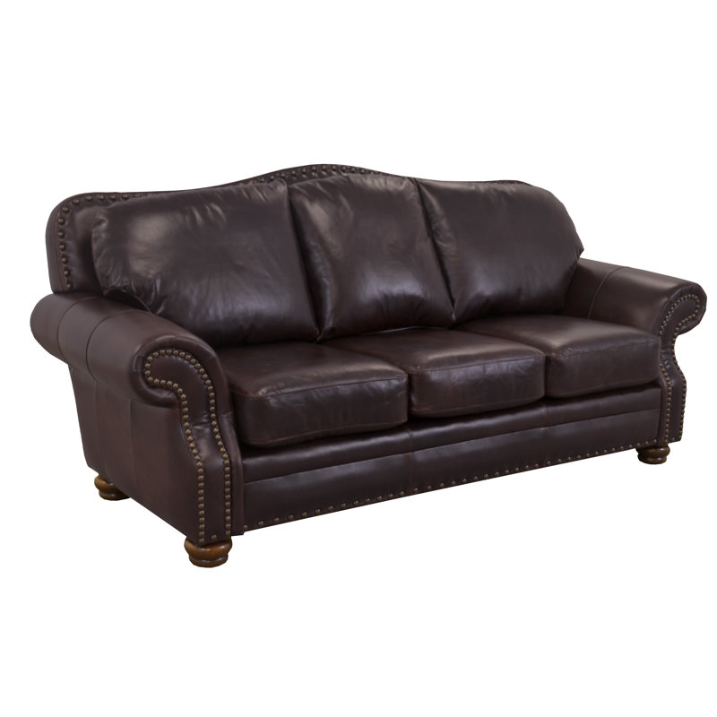 Somto 96" Genuine Leather Rolled Arm Sofa, Brompton Espresso Genuine Leather