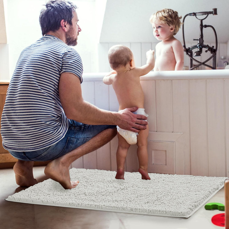 Chenille Non-Slip Non-Slip Bath Mat, White, 50cm Width X 80cm Length