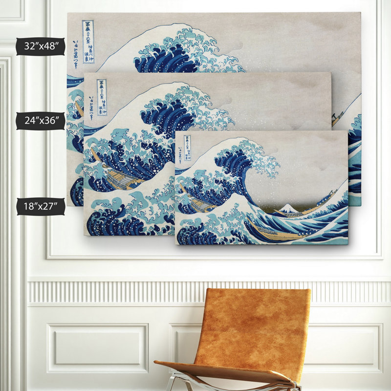 «The Great Wave» par Katsushika Hokusai, reproduction sur toile tendue, H 24 po x l 36 po, Toile tendue, Sans cadre