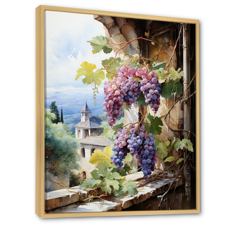 «Purple Green Grapes Vineyard», reproduction d'art sur toile, H 20 po x l 12 po x P 1 po, Cadre naturel flottant