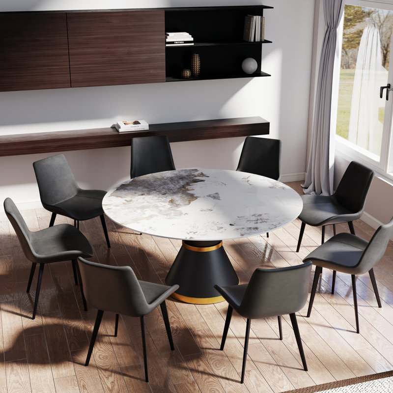Alperton 9 - Piece Round 59.05'' Pedestal Dining Set, Gray/Gray, Pandora
