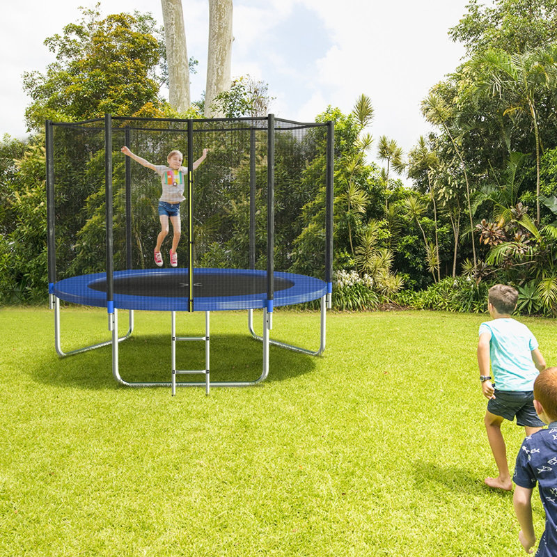 AOTOB 8FT Blue Round Trampoline with Safety Enclosure