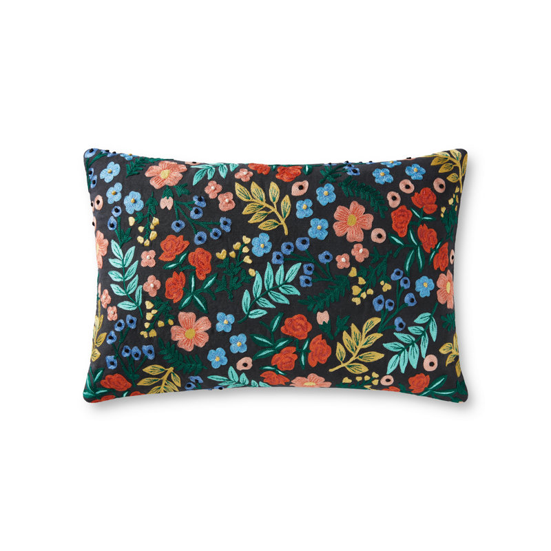 Rifle Paper Co. x Loloi PRP0028 Wildwood Garden 13" x 21" Pillow, Black, No Fill