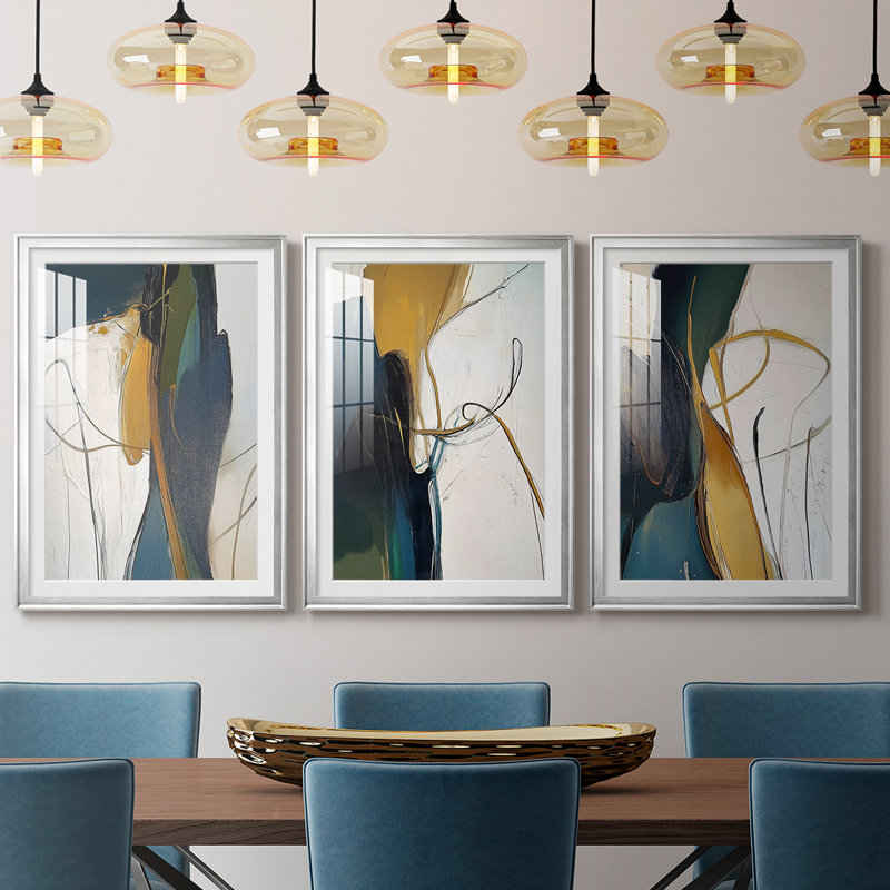 ABSTRACT Series DCxxi - Impression encadrée sur mesure de qualité supérieure - 3 pièces, Argent argent, H 30 po x l 63 po